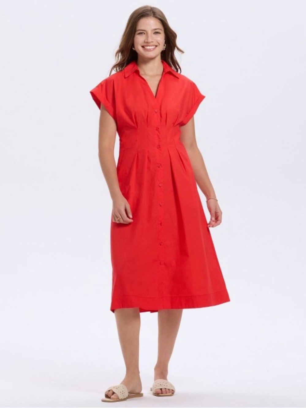 NWT A New Day Small Red Button-Front Midi Dress - Women